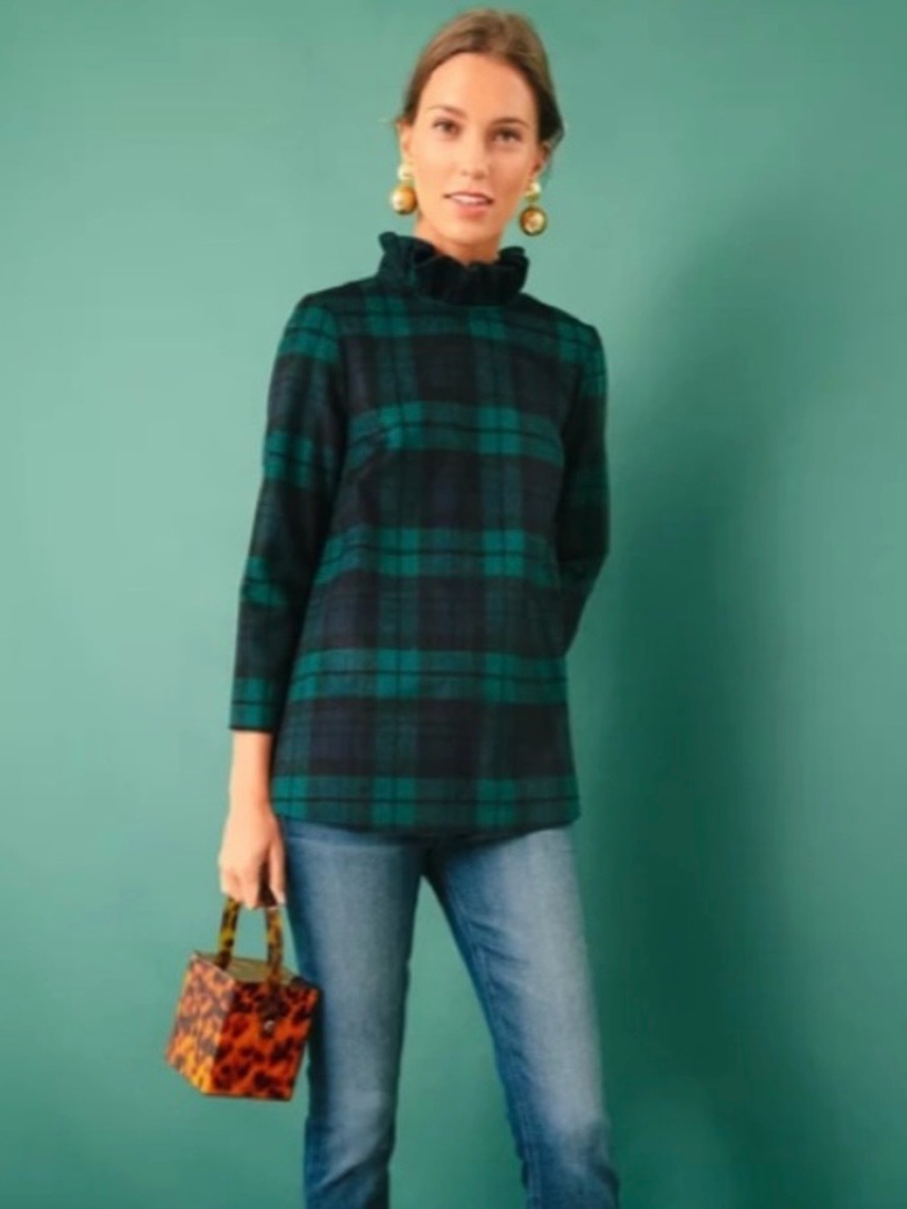 Tuckernuck Blackwatch Plaid Faye Tie Blouse Size Small